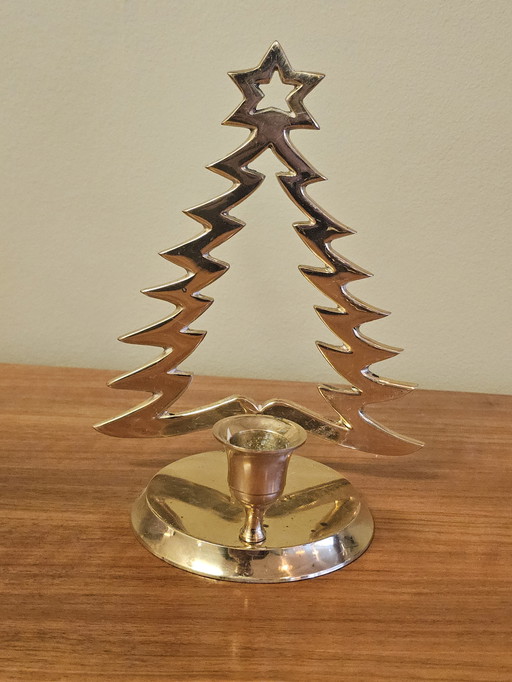 Brass Vintage Christmas Tree Candlestick Candle Holder