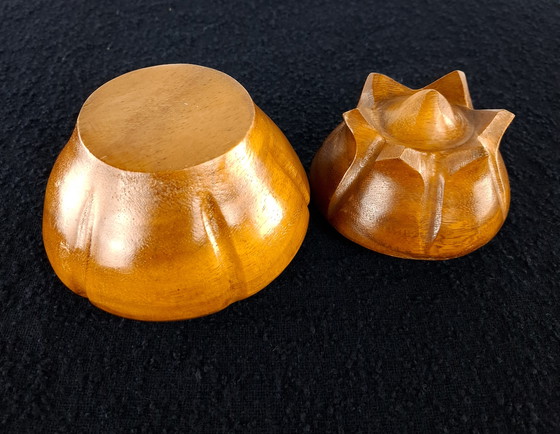 Image 1 of Vintage 1970s teak pot, flower shape