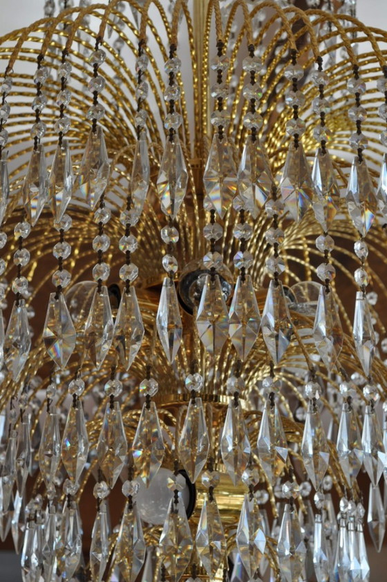 Image 1 of Lámpara de araña bañada en oro fino de 24 quilates y cristal (Año 1990)