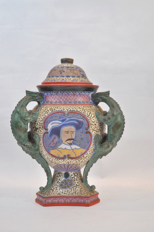 Covered pot with dragons - 20th century ceramic - (ref 48)