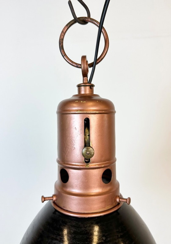 Image 1 of Industrial Italian Black Enamel Factory Lamp with Iron Top, 1950s