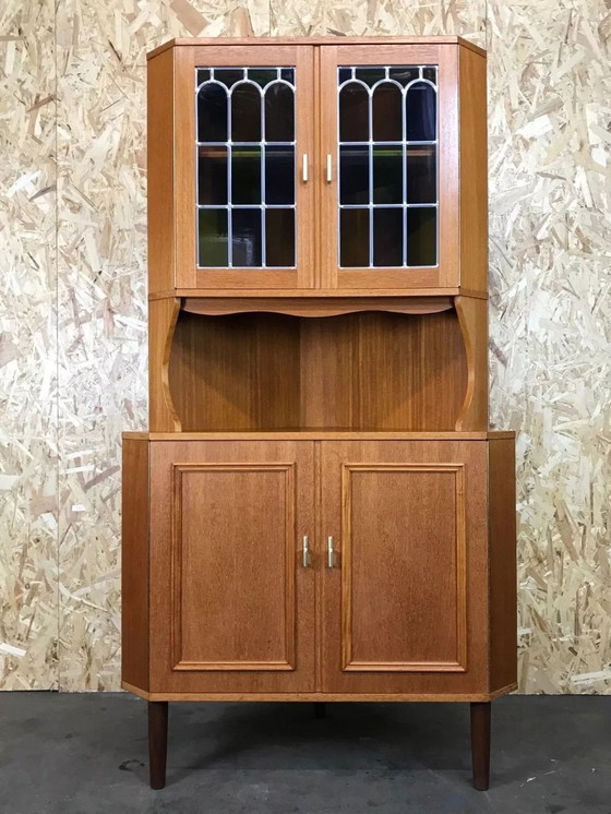 Image 1 of 60's 70's Vitrine d'angle Danish Modern Design Teak Corner Cabinet