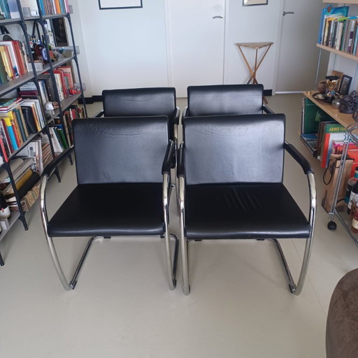 4 sedie Mies van der Rohe prodotte da Fasem – eetkamerstoelen, Leather, Metal