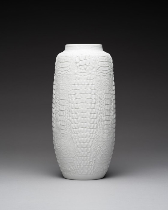 Image 1 of AK Kaiser “Reptile” Crocodile Biscuit Porcelain XL Vase Manfred Frey Germany 70s