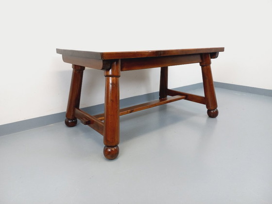 Image 1 of Brutalist rectangular dining table by Georges Robert in dark pine wood from the 1950s/60s