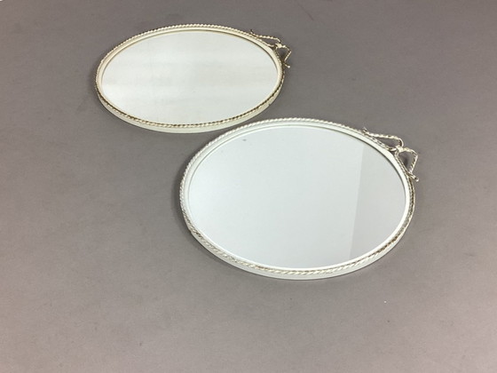 Set of 2 French White and Brass Mirrors – Glass, Metal (photo 2 of 7)