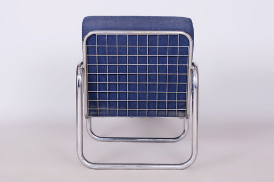 Originele Bauhaus-fauteuil, verchroomd staal, gereinigde bekleding, Tsjechisch, jaren 1950 – Metal, Textile (photo 6 of 11)