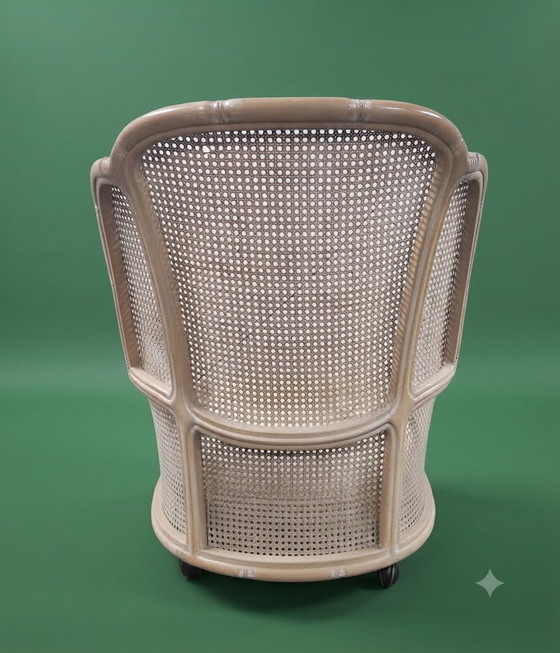 Grande Poltrona Giorgetti Finto Bambù con Orecchie – Poltrone, Rattan, Textile (photo 6 of 8)