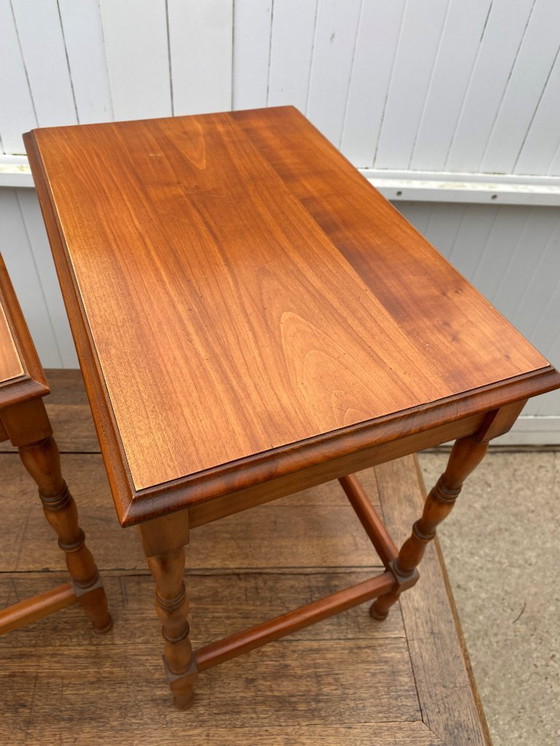 Image 1 of Set of 3 rustic cherry wood nesting coffee tables 1950