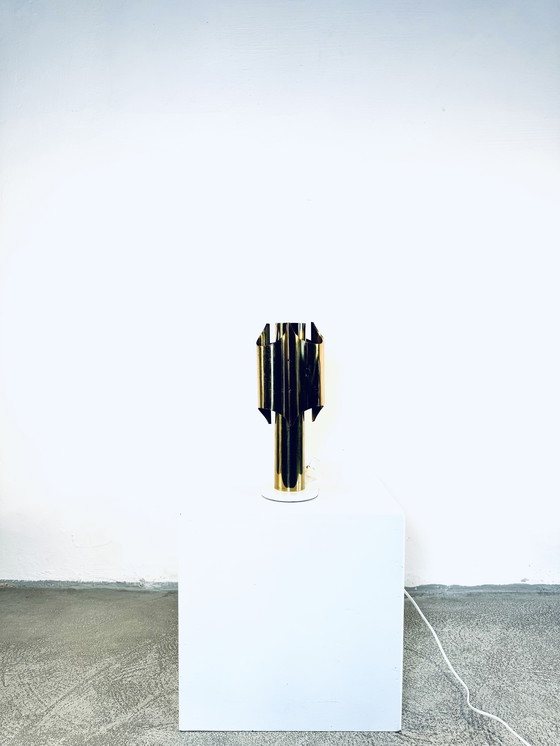 Image 1 of TYPE 742 BRASGEKLEURDE 'ORGUE' TAFELLAMP, MOGELIJK MAISON CHARLES, FRANKRIJK, jaren 1960