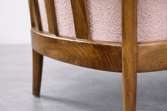 Image 1 of Vintage Mid-Century German Modern Cherry Wood & Dirty Pink Fabric Armchairs from Wilhelm Knoll, 1970s, Set of 2