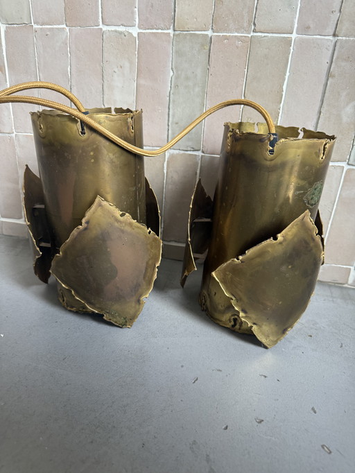 Brutalistische Hanglamp Van De Deense Ontwerper Svend Aage Holm Sørensen In Geoxideerd Messing Uit De Jaren 60