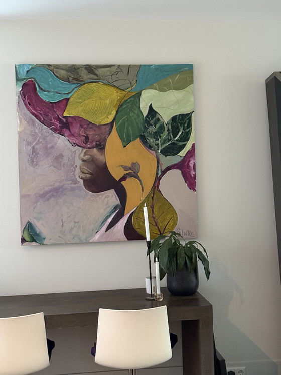 Image 1 of Zuid-Afrikaanse vrouw olieverf op canvas door Saskia Frinking