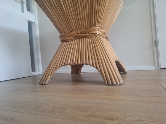 Image 1 of 'Wheat Sheaf' (korenschoof) tafel, ontworpen door John & Eleanor McGuire (of gemaakt in die specifieke stijl) uit de jaren 70.