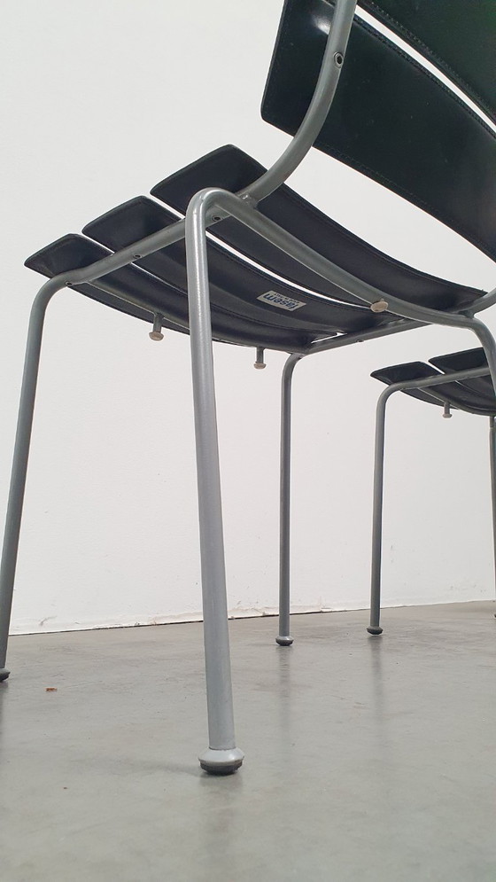 Image 1 of 4x Giancarlo Vegni Fasem Italia Stripe Zadelleer Vintage Stoelen Design