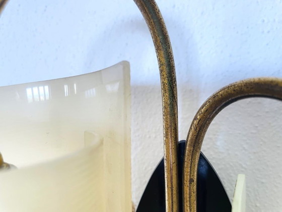 Image 1 of Applique a doppia luce beige e verde di metà secolo moderno con cavo di trazione, anni '70