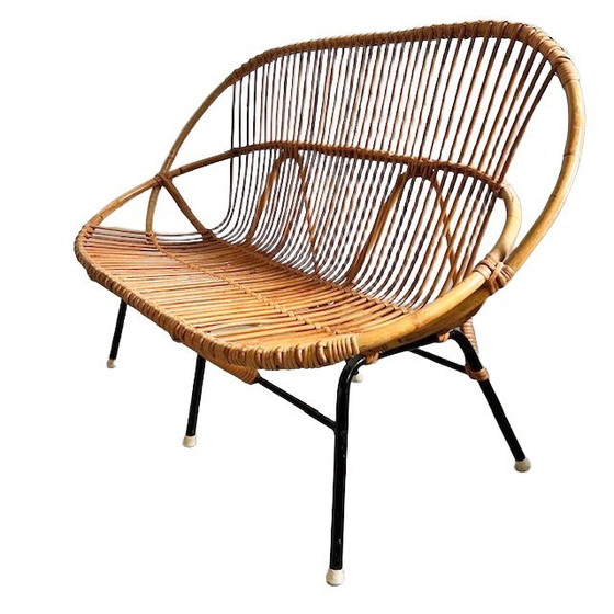Image 1 of Vintage mid-century rotan sofa bench bankje Rohe Noordwolde 1960's