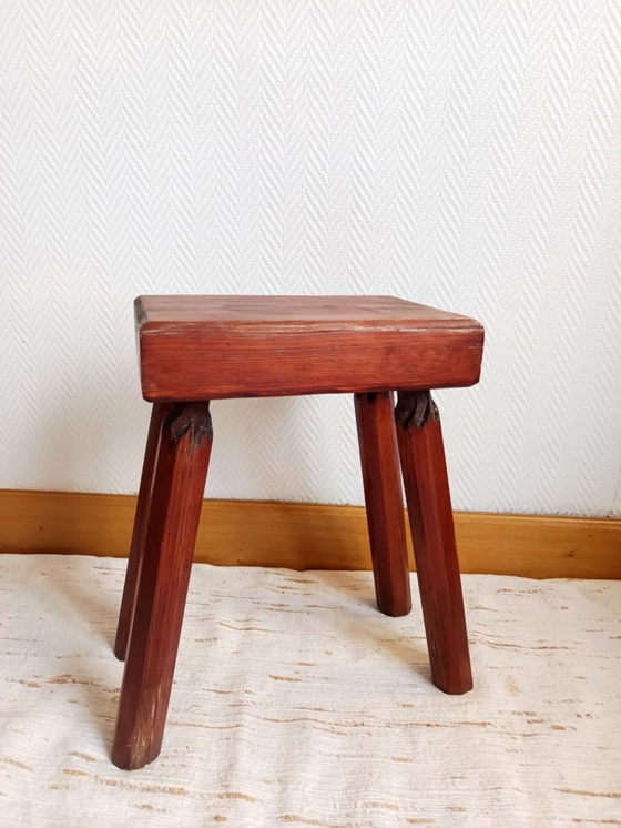Image 1 of Vintage wooden brutalist farmhouse stool
