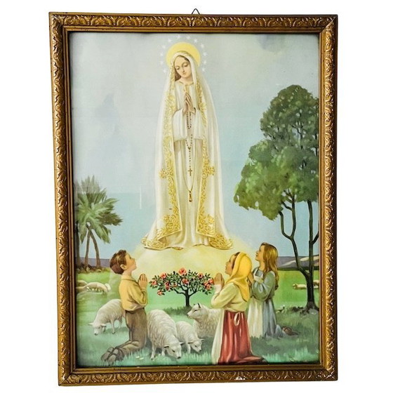 Image 1 of Set vintage religieuze lithografieën schilderijen Maria Lourdes 1940's