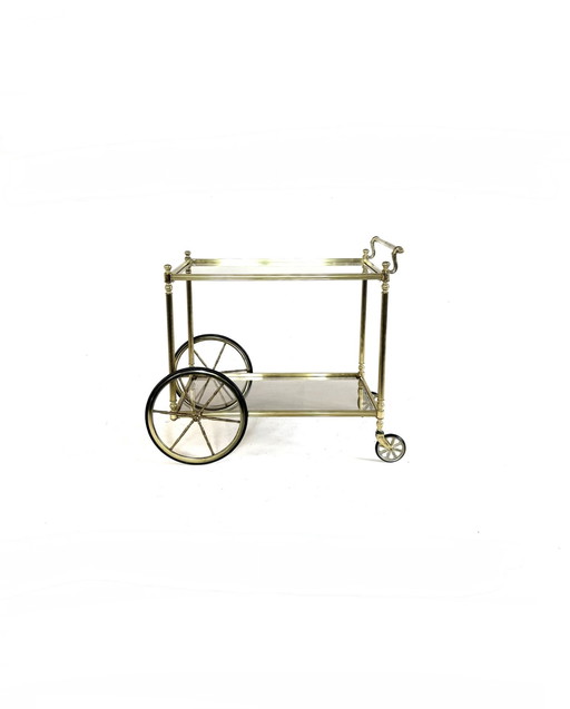 Vintage brass & smoked glass trolley '80s