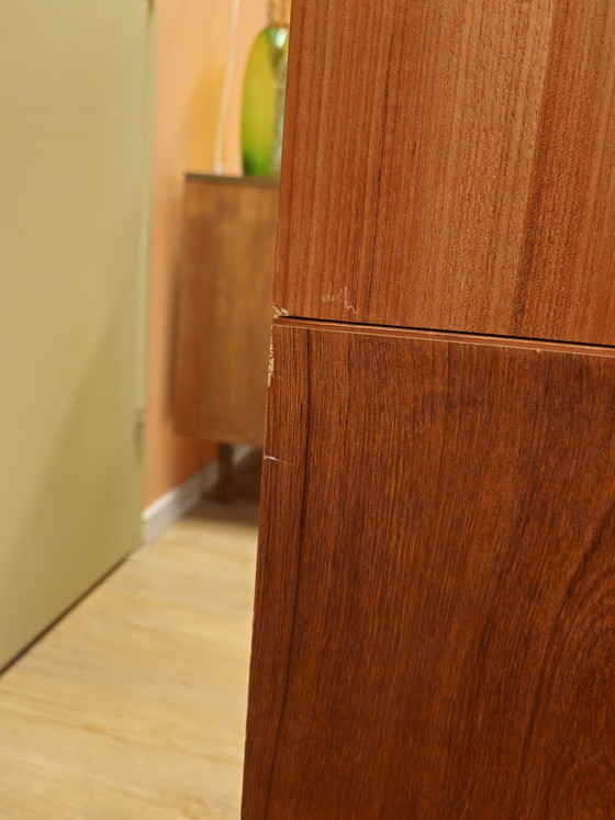 Image 1 of Vintage Danish Teak Highboard Bookcase Sliding Door Cabinet