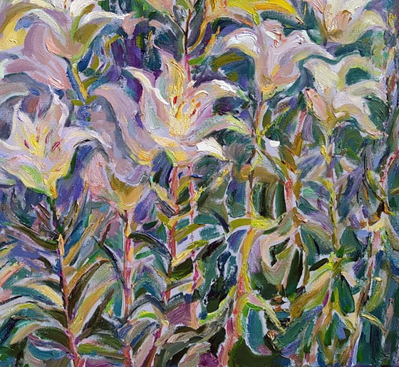 Original Ölgemälde Natur Blumen Lilien im Garten – Gemälde & Zeichnungen, Canvas (photo 5 of 5)