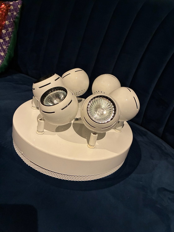 Rare Vintage Örsjö Puck Ceiling Light, 6-light, Åke Hultgren, Örsjö Belysning, Metal, White (photo 8 of 15)