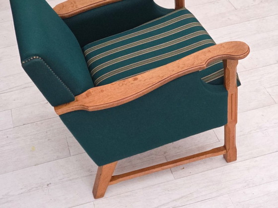 Image 1 of 1970s, Danish Armchair, Furniture Wool, Solid Oak Wood.