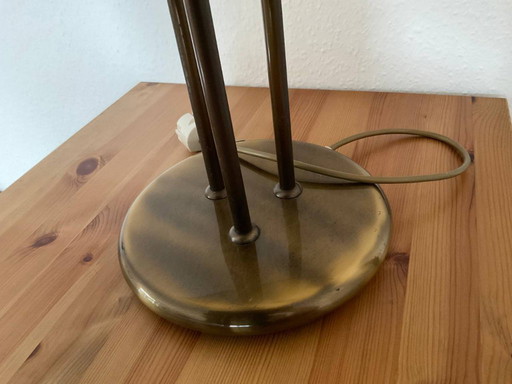Vintage Mid-Century Table Lamp, Brass and Leather, 1960s/70s, Idell Kaiser Leuchten
