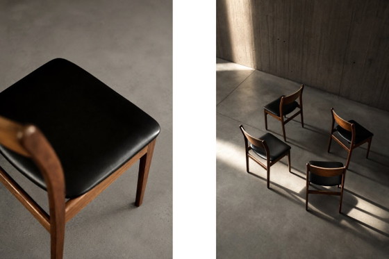 Image 1 of Sedie da pranzo scandinave in stile Mid-Century Modern, in teak e vinile, anni '60, set da 4