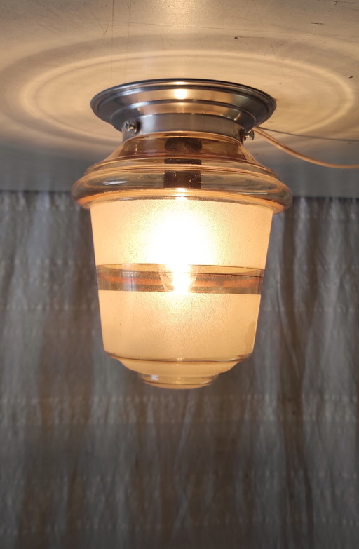 Lampadario vintage in vetro fumé/satinato - metà del XX secolo