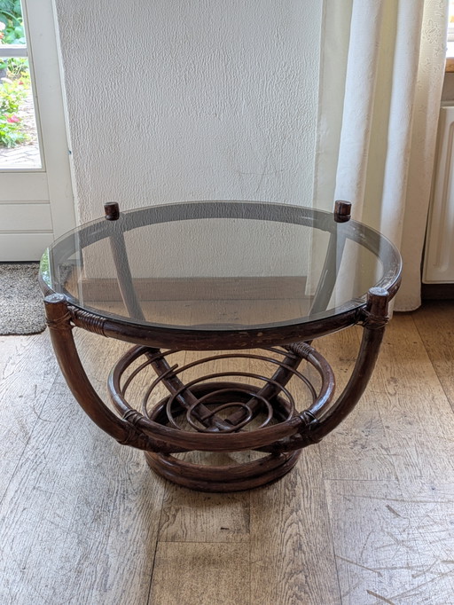Table basse des années 70 – salontafels, Glass, Rattan