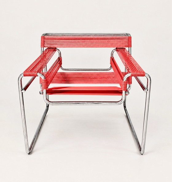 Sedia Wassily Vintage, Cordino Spaghetti Rosso, Italia, Poltrone, Cromo, Altro (foto 3 di 10)
