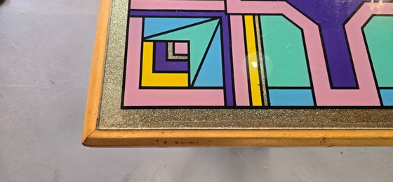 Image 1 of Table de bistrot à plateau peint à la main par Bing, Cannes, années 1990
