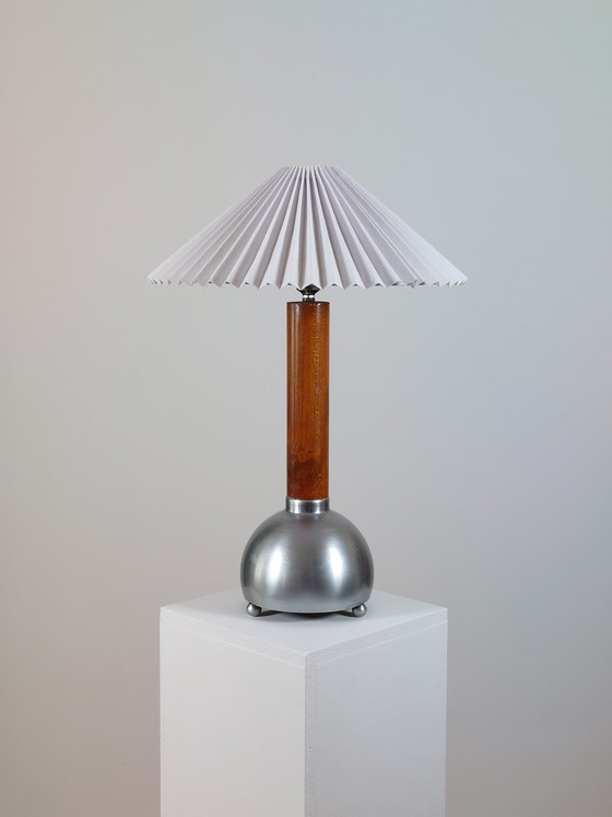 Image 1 of Vintage mid-century unique table lamp with ball base, Art Deco Revival style