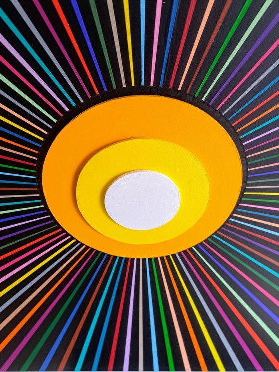 Image 1 of Colorful abstract painting "Millions de couleurs, de rayons de soleil" - Franklin van Dam (acrylic on MDF, 95x95 cm)