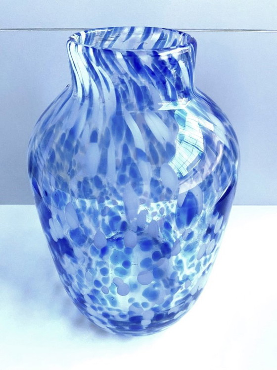 Image 1 of Elegante jarrón/portavelas Mirella Soliflore, de vidrio soplado grueso jaspeado, nuevo.