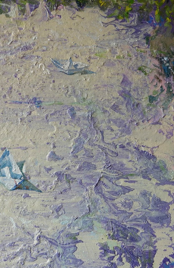 Original Oil Painting Contemporary Art Landscape Flood Water – Paintings & Drawings, Canvas (photo 5 of 7)
