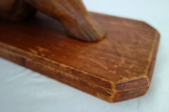 Image 1 of Vintage wooden bookends, weeping Buddha