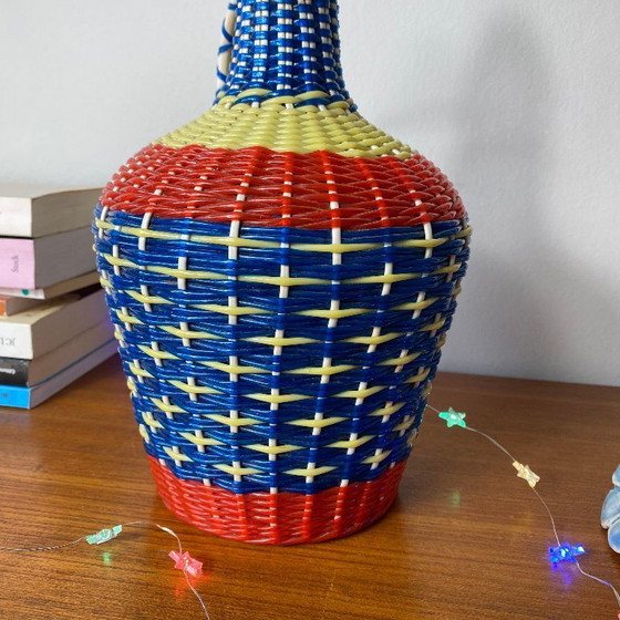 Image 1 of Glass bottle and vintage plastic braided scoubidou