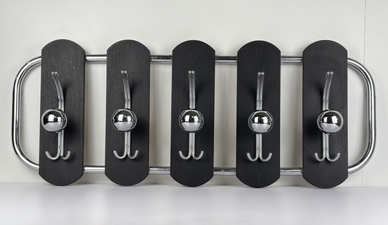 Image 1 of Appendiabiti da parete vintage anni Settanta in legno cromato e sfere argentate