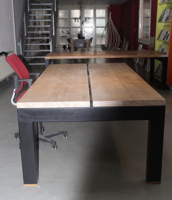 Image 1 of Industrial design dining table / conference table - solid oak - 250 x 120