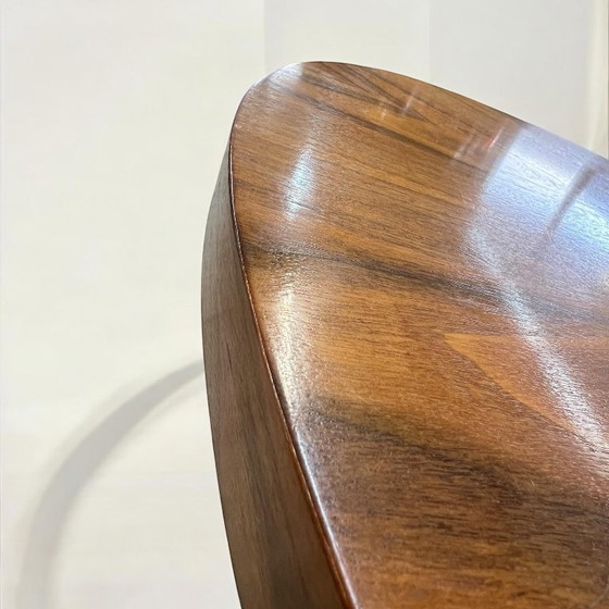 Image 1 of Mid - Century / Space Age side / coffee table with round veneered solid wood table top on veneer-clad chrome base