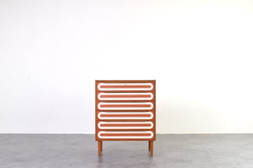Cómoda de teca pintada a mano con estilo Op Art de mediados de siglo, década de 1960. – ladekasten, Wood