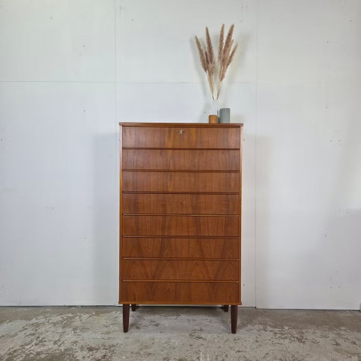 Vintage dänische Kommode, Tallboy, 8 Schubladen, Teak 60er Jahre