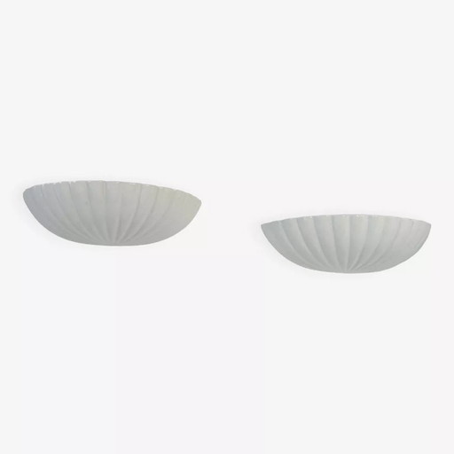 2X D'Applique Vintage Coquillages, Porcelaine Blanche, France 1970