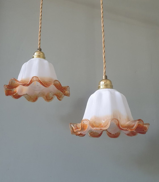 Set of Vintage Glass Pendant Lights. Floral / Flower-shaped Glass – Pendant lamps, Metal (photo 9 of 24)