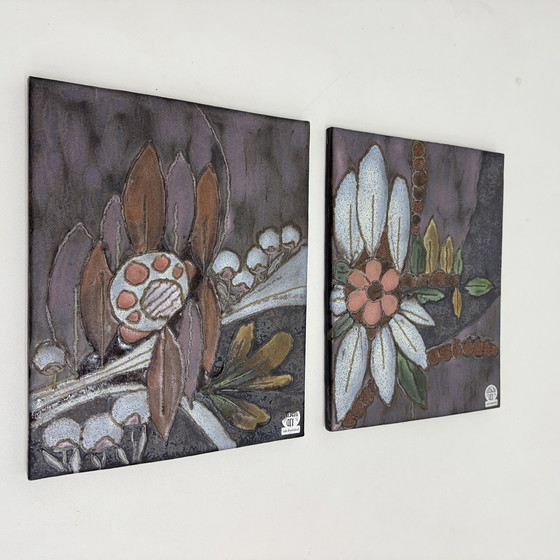 Image 1 of Plaques murales florales en céramique Rusha Handarbeit, 1970