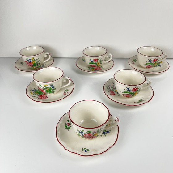 Image 1 of Set of 6 coffee cups with saucers, Streetlight pattern by KG Lunéville