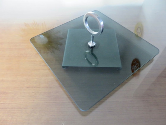 Image 1 of Drehbarer Servierteller im modernistischen Stil aus Rauchglas und versilbertem Metall, 1970er/80er Jahre
